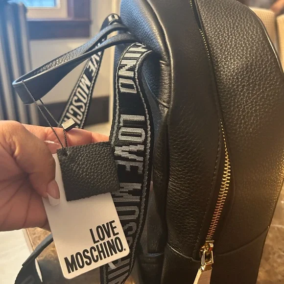 Bags | Authentic Moschino Leather Black Backpack Never Used 